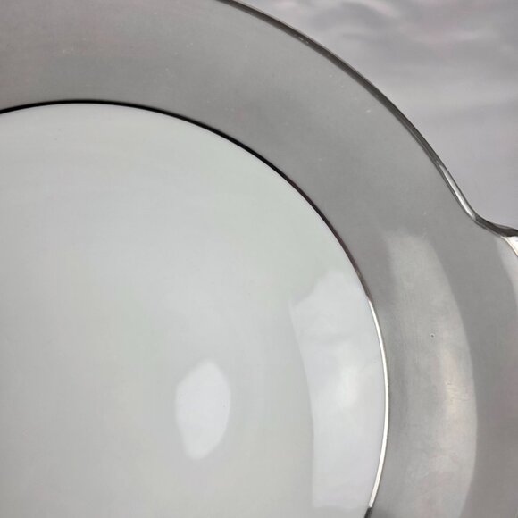 Sango Plantina Round Serving Bowl 9 Inch White with Gray Band & Platinum Trim - Picture 4 of 11